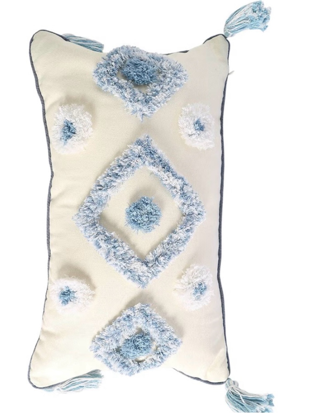 Blue & Cream Tufted Decorative Lumbar Pillow
